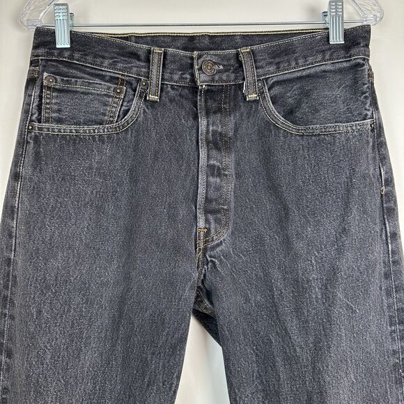 Levis 501 Jeans Mens 32X32 (30X29" ACTUAL) Black Button up Straight Leg Jean - Picture 3 of 9